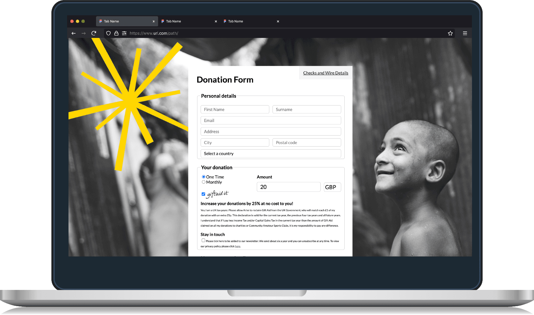 Image of Arise Foundation custom donation portal